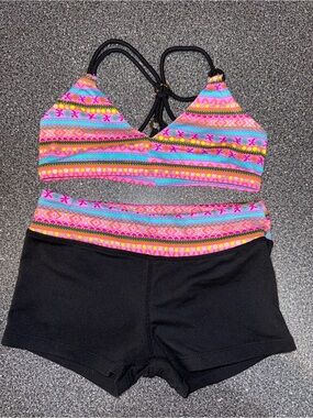 California Kiss Pink & Teal Striped Dance Set Size Child Medium